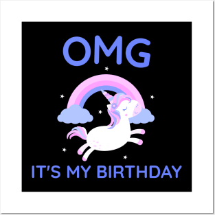 OMG It's My Birthday Unicorn Pony Horse Posters and Art